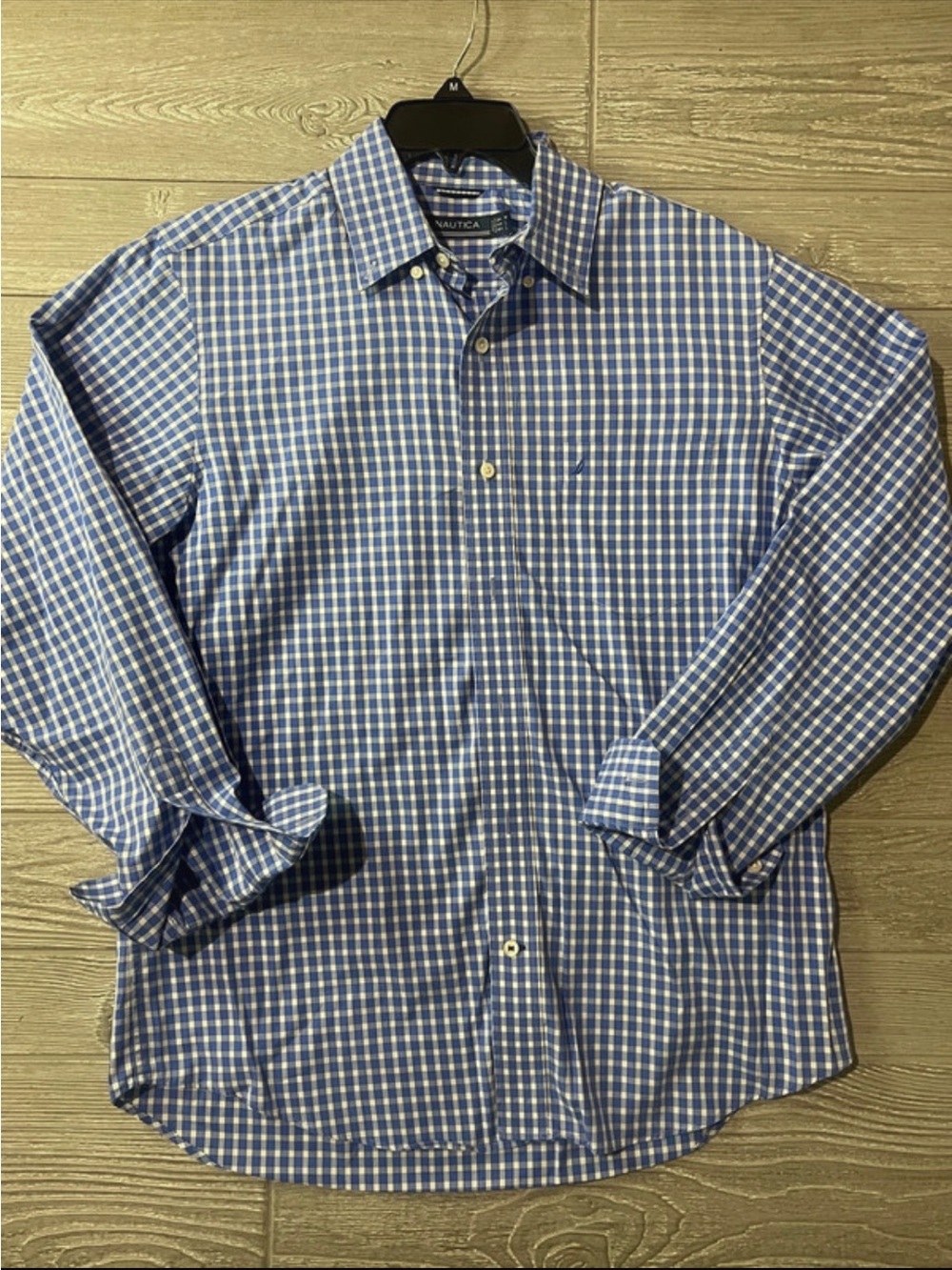 Nautica Blue & White Gingham Button-Down Dress Shirt